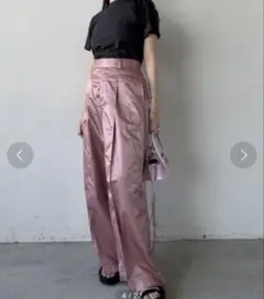 yae ヤエ センターシームワイドサテン風パンツ ピンク