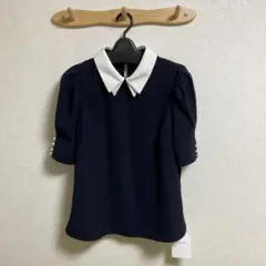 Rirandture 5分袖シフォン衿パフブラウス　タグ付き