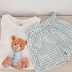西松屋 くま前後半袖Tシャツ ギンガムチェック ショートパンツ 90サイズ