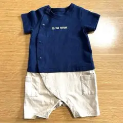 GU 半袖　ロンパース　Tシャツ 70cm 綿100% ネイビー　ベージュ