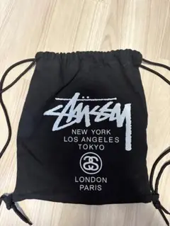 Stussy ブラック ドローストリングバッグ　ナップサック