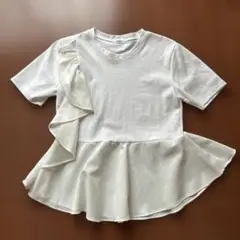 ペプラムトップス白＆テーパードパンツ黒 セット販売