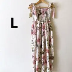花柄オフショルダー長袖ワンピース　L