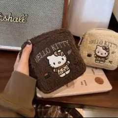 ハローキティ ふわふわポーチ　ブラウンカラー　 海外輸入品