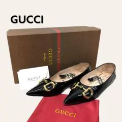 グッチ 20SS ホースビット付 パテントレザー チェーンフラットバレエシューズ