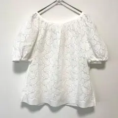 美品フォーティーナインアベニュージュンコシマダ　パフスリレースブラウス白ホワイト