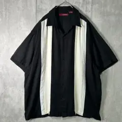 レーヨン キューバシャツ 黒 ライン 黒 シンプル