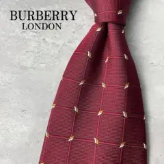 美品 BURBERRY LONDON ジャガード 格子柄 ドット柄 ネクタイ 赤