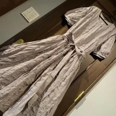カネコイサオ ワンピース ピコフリル&ピンタック ギンガムチェック パープル