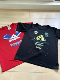 adidas Tシャツ　150㌢　ブラック　レッド　サッカー　速乾Tシャツ