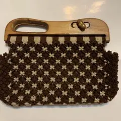 レトロ 木製ハンドル 手編みクラッチバッグ② ヴィンテージ