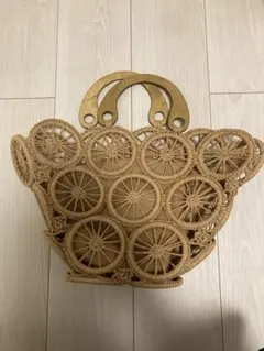 車輪デザイン ラタンかごバッグ 内袋付き