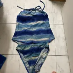 青系ハイビスカスセパレート水着とパレオセット