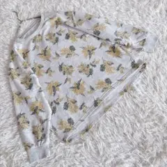 【リブインコンフォート】 (L) ナチュラルクルーネック花柄スウェット 袖リブ