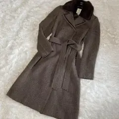美品✨ クミキョク ロングコート ツイード ヘリンボーン ベルト ファー M