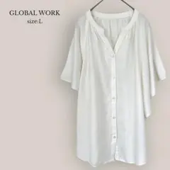 GLOBAL WORK フレアスリーブブラウス　5分袖　スキッパーカラー　シャツ