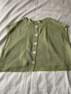 美品♪ビアズリー 24SS リネンニットベスト 前後2way 薄緑