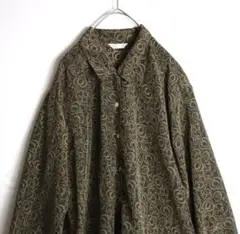 ヨーロピアン柄 レトロ ブラウス おしゃれ 7分袖 柄シャツ 上品 金 こげ茶