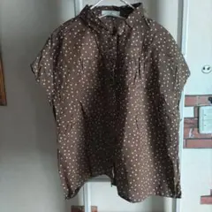 サマンサモスモス ブルー フレンチスリーブドット柄シャツ ブラウス