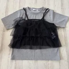 グレー ラメ Tシャツ チュールレイヤー付き