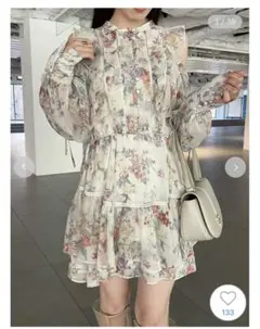 あ*い様 【完売品】SNIDEL スナイデルフリルシフォンミニワンピース 4月下旬入荷予定 プリントフリルシフォンミニワンピース