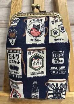 ☆猫ちゃん 前掛け柄 紺☆タバコケース☆アイコスケース☆がま口ポーチ☆小物入れ