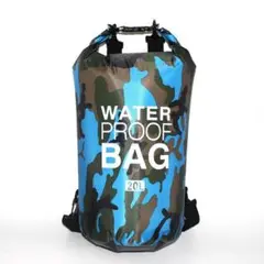 【20L】 防災 アウトドア マリンスポーツ 防水リュック バッグ 水色×迷彩