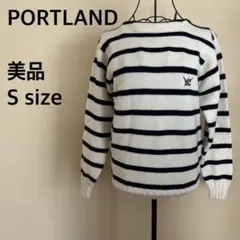 【美品】PORTLAND/ボーダーニットトップス/ウール100%/白/黒