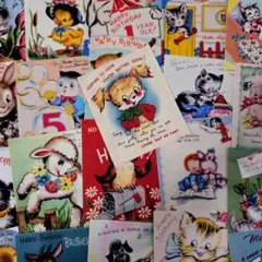 レトロアニマルポストカードデザインセット　コラージュ素材　ジャンクジャーナル