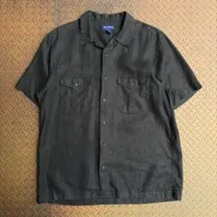 90s-00s リネンシャツ 半袖 サファリ 両ポケット ボックスシルエット