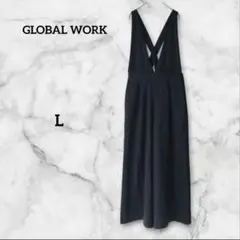 グローバルワーク サロペット オールインワン Vネック ブラック L