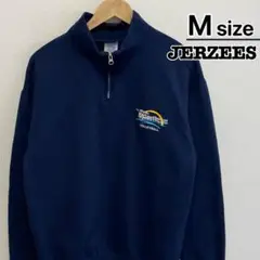 JERZEES　ハーフジップスウェット　M　ネイビー　ロゴ　刺繍　MIZUNO