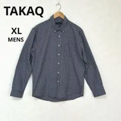 タカキュー チェック柄 長袖シャツ ネイビー×ホワイト　XL 秋冬　TAKAQ