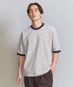 BEAUTY&YOUTH ミジンボーダー リンガー Tシャツ