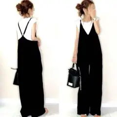 【新品】サロペットオールインワンキャミサロペット フリー ブラック