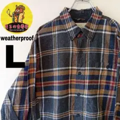USA古着 weatherproof　ネルシャツL　チャコールグレーマスタード