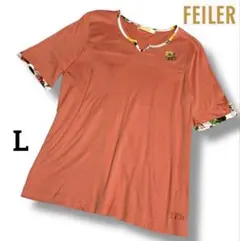 FEILER フェイラー　Tシャツ　オレンジ　刺繍　　 ロゴ刺繍　L ゆったり