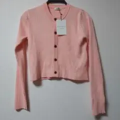 MACPHEE ピンクコットンリブクルーネックカーディガン