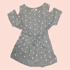 【美品】肩出し ドット柄 カットショルダー Tシャツ グレー GAP 150cm