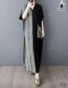 SHEIN Vネック 半袖 カラーブロック ワンピース