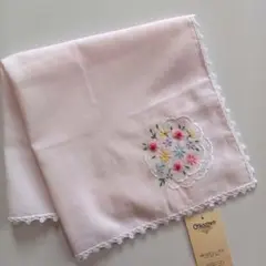 近沢レース　ハンカチ　淡いピンク　花柄刺繍　新品未使用