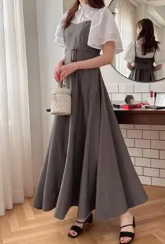 【タグ付き】GRL グレイル ベルト付きフレアキャミワンピース [cu433]