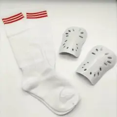 【2点セット】　白×赤　ジュニア　サッカーソックス　＆　レガース　キッズ
