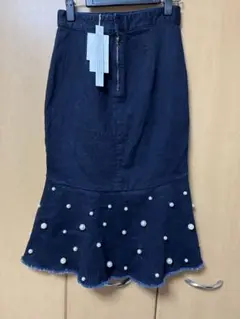 新品タグ付 rienda フェイクパールデニムスカート