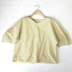【極美品】アニープラス ブラウス シャツ ポワン袖 ボーダー 半袖 Vネック M