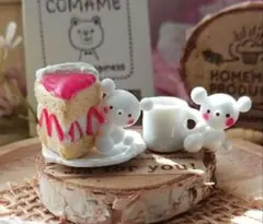 ミニチュアスイーツ しろくま苺ソースケーキ♡&レモンティーセット♡お皿つき