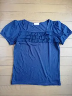 e.v.v standard ネイビー フリル半袖Tシャツ
