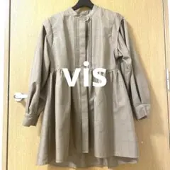 vis ベージュ チェック柄 シャツワンピース