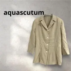 aquascutum ベージュ ストライプ 七分袖シャツ