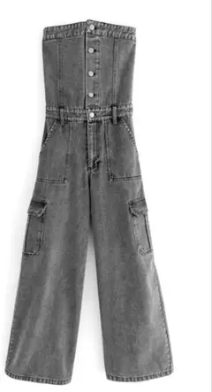 GRL ベアトップデニムオールインワン グレー Lサイズ